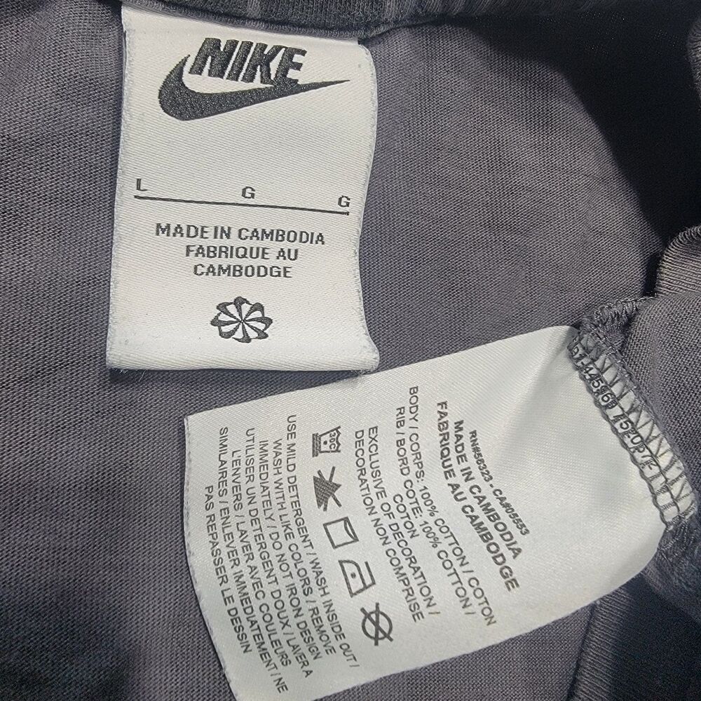 Nike T Shirt Mens L Short Sleeve Logo All Over Swoosh Gray Black Cotton - Picture 5 of 8